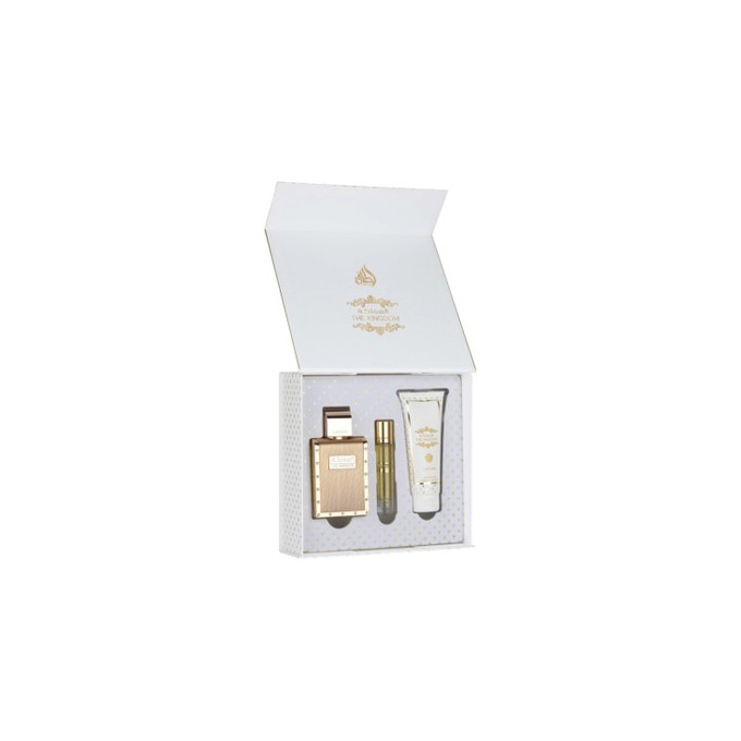Lattafa Perfumes The Kingdom Dárková sada EDP 100 ml, miniaturka EDP 12 ml a sprchový gel 100 ml 100ml
