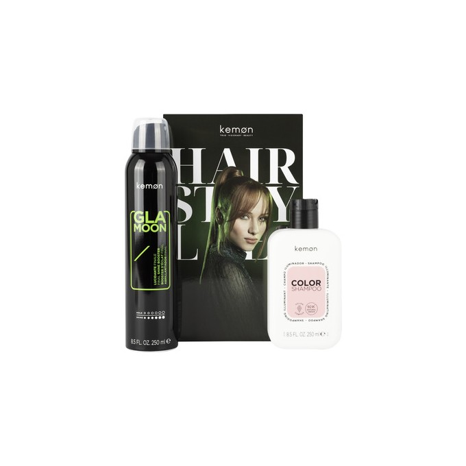 Kemon Hair Style Color Glamoon Set - Sada pro barvené vlasy se šamponem a leskem ve spreji 500ml