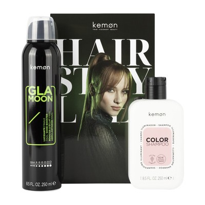 Kemon Hair Style Color Glamoon Set - Sada pro barvené vlasy se šamponem a leskem ve spreji 500ml