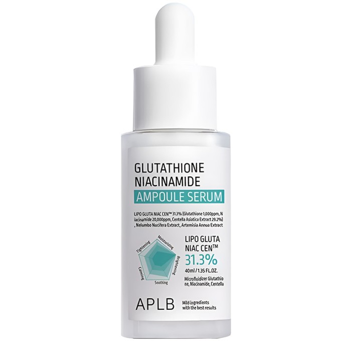 APLB Glutathione Niacinamide Ampoule Serum - ampulinis serumas odai šviesinti ir drėkinti, 40 ml