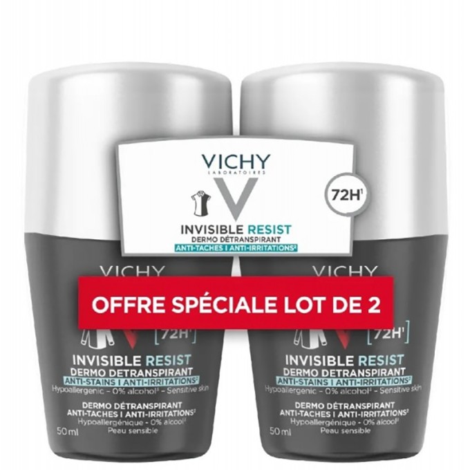 Vichy Homme 72H Invisible Resist Detranspirant - antiperspirantas vyrams, 2 x 50 ml