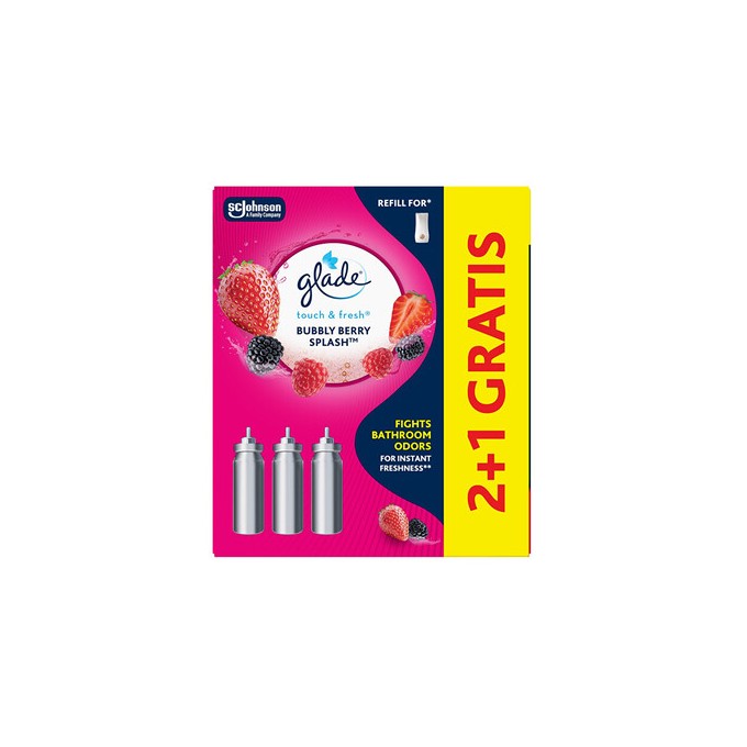 Glade Touch & Fresh Bubble Berry Splash 2+1 - Sada náplní do osvěžovače vzduchu