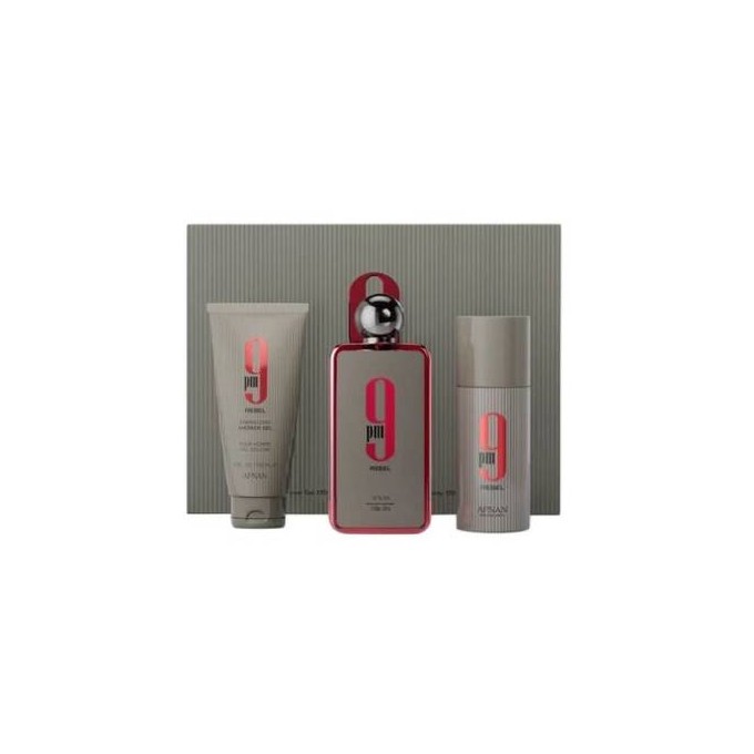 Afnan 9 pm Rebel Dárková sada EDP 100 ml, sprchový gel 150 ml a deospray 150 ml 100ml