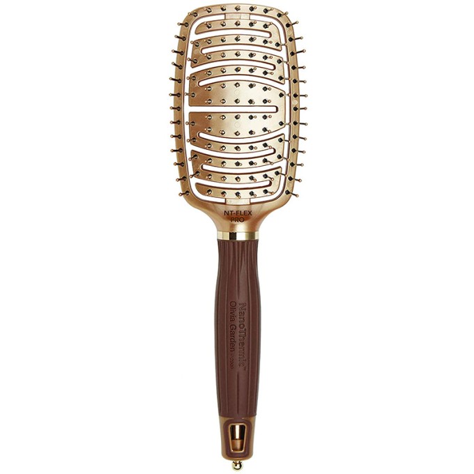Olivia Garden NanoThermic Flex Pro - Flat Hair Brush with 100% Boar and Ionic Bristles