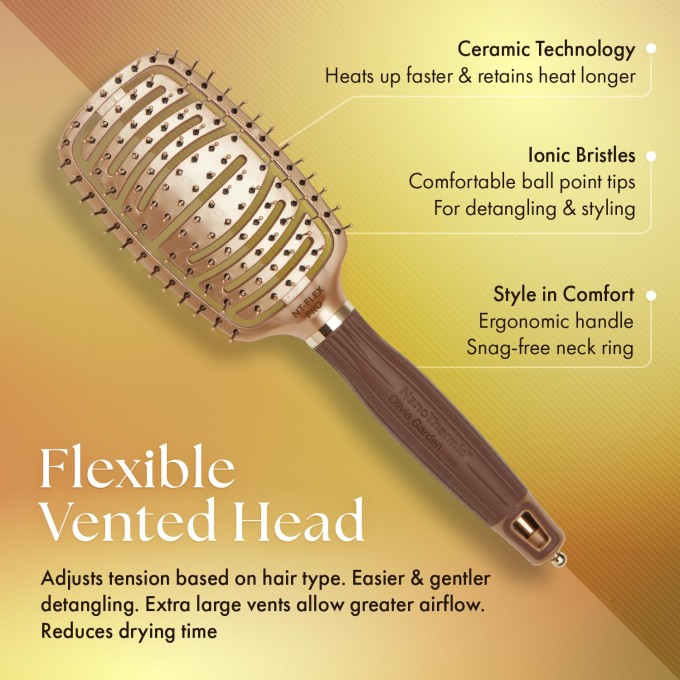 Olivia Garden NanoThermic Flex Pro - Flat Hair Brush with 100% Boar and Ionic Bristles