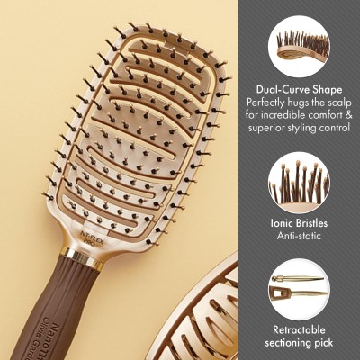 Olivia Garden NanoThermic Flex Pro - Flat Hair Brush with 100% Boar and Ionic Bristles