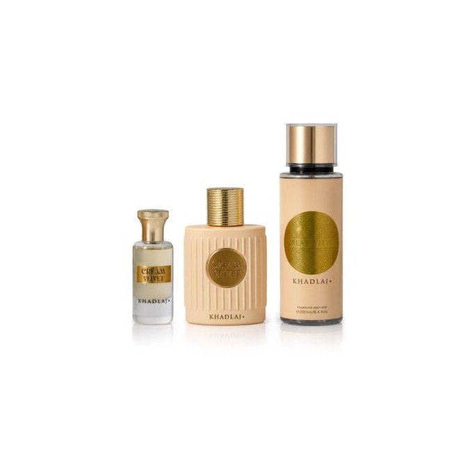 Khadlaj Cream Velvet Dárková sada EDP 100 ml, tělový sprej 250 ml a parfémovaný olej 24 ml 100ml