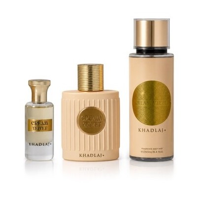 Khadlaj Cream Velvet Dárková sada EDP 100 ml, tělový sprej 250 ml a parfémovaný olej 24 ml 100ml