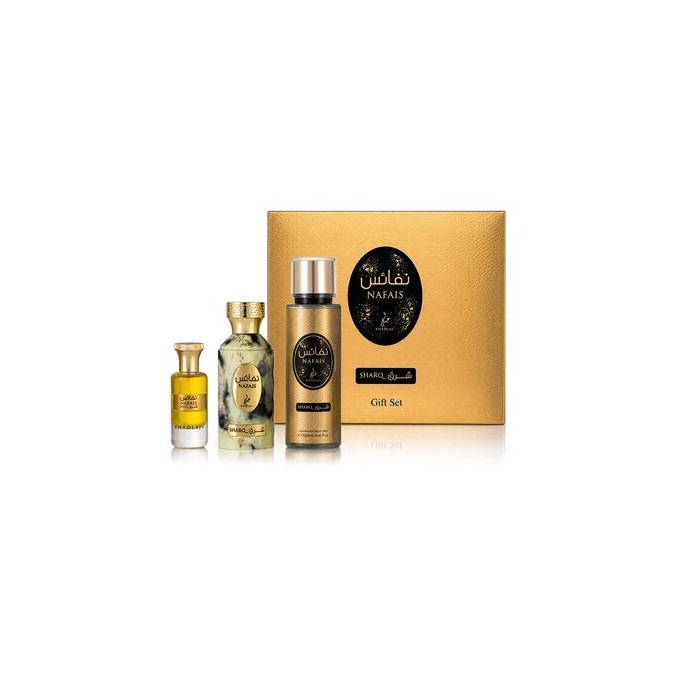 Khadlaj Nafais Sharq Dárková sada EDP 100 ml, tělový sprej 250 ml a parfémovaný olej 24 ml 100ml