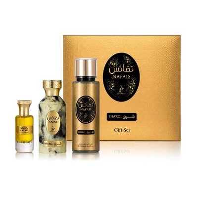 Khadlaj Nafais Sharq Dárková sada EDP 100 ml, tělový sprej 250 ml a parfémovaný olej 24 ml 100ml
