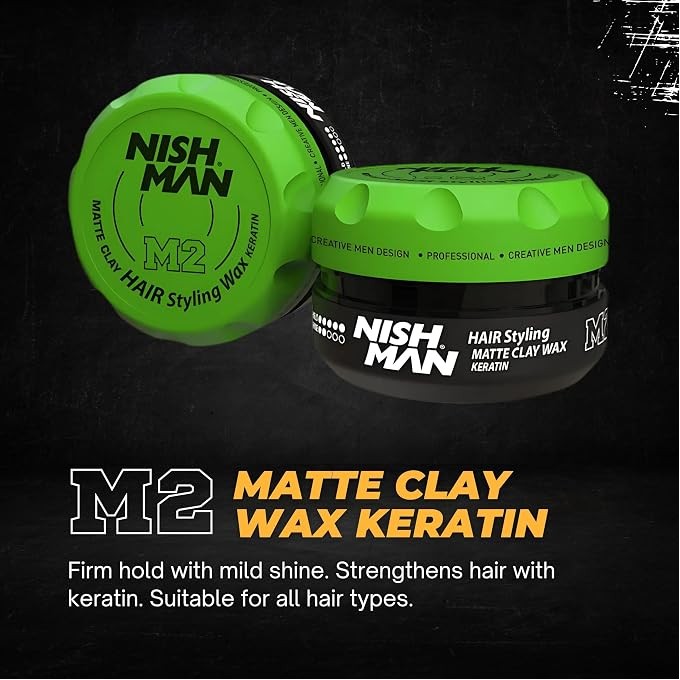 Nishman M2 Matte Clay Hair Styling Wax Keratin -  vyrų plaukų formavimo vaškas, 100 ml