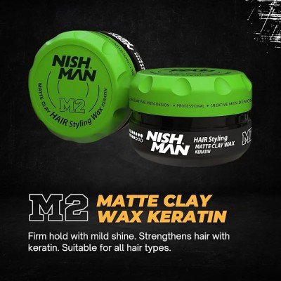 Nishman M2 Matte Clay Hair Styling Wax Keratin -  vyrų plaukų formavimo vaškas, 100 ml
