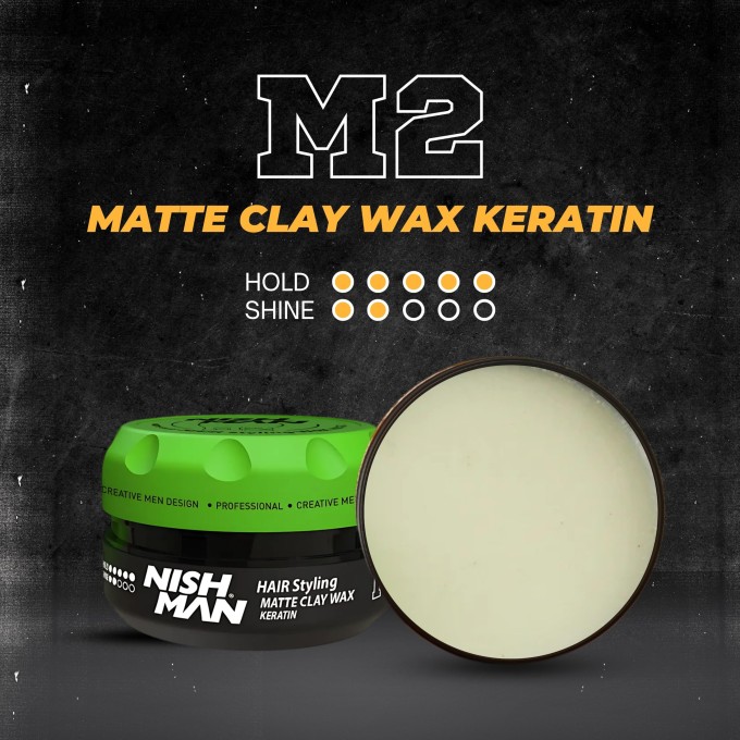 Nishman M2 Matte Clay Hair Styling Wax Keratin -  vyrų plaukų formavimo vaškas, 100 ml