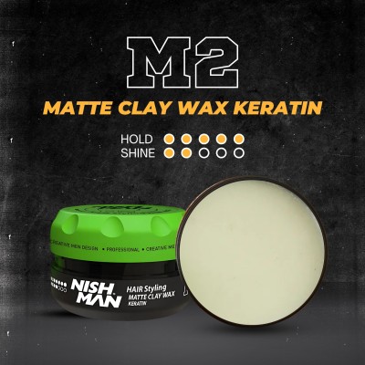 Nishman M2 Matte Clay Hair Styling Wax Keratin -  vyrų plaukų formavimo vaškas, 100 ml