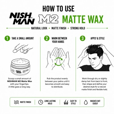Nishman M2 Matte Clay Hair Styling Wax Keratin -  vyrų plaukų formavimo vaškas, 100 ml