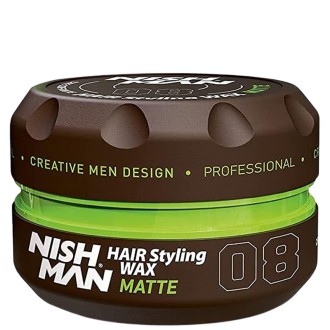 Nishman 08 Hair Styling Wax Matte -  stiprios fiksacijos plaukų formavimo vaškas vyrams, 150 ml
