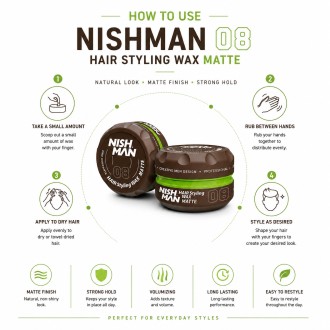 Nishman 08 Hair Styling Wax Matte -  stiprios fiksacijos plaukų formavimo vaškas vyrams, 150 ml 2