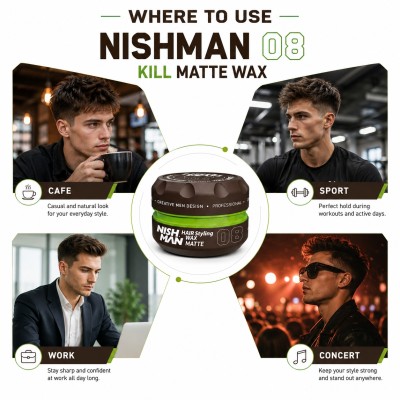 Nishman 08 Hair Styling Wax Matte -  stiprios fiksacijos plaukų formavimo vaškas vyrams, 150 ml