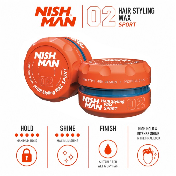 Nishman 02 Hair Styling Wax Sport (Melon Scent) - plaukų formavimo vaškas (pomada), 150 ml