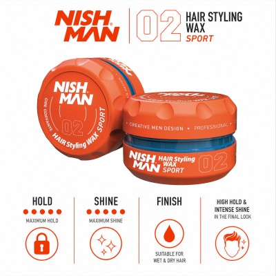 Nishman 02 Hair Styling Wax Sport (Melon Scent) - plaukų formavimo vaškas (pomada), 150 ml