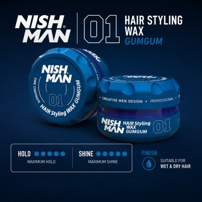 Nishman 01 Hair Styling Wax Gumgum -  plaukų formavimo vaškas, vyrams, 150 ml