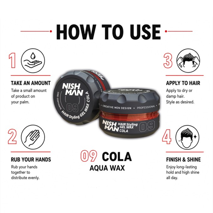 Nishman 09 Hair Styling Gel Wax (Cola Scent) - plaukų formavimo vaškas (pomada), 150 ml
