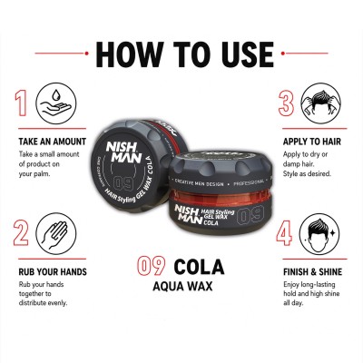 Nishman 09 Hair Styling Gel Wax (Cola Scent) - plaukų formavimo vaškas (pomada), 150 ml