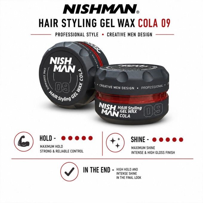 Nishman 09 Hair Styling Gel Wax (Cola Scent) - plaukų formavimo vaškas (pomada), 150 ml