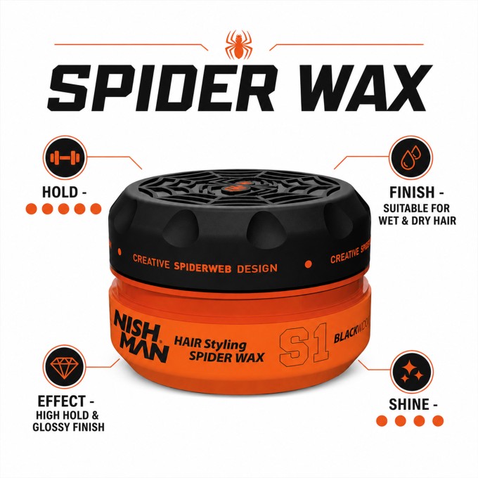 Nishman S1 Hair Styling Spider Wax Black Widow - plaukų formavimo vaškas, 150 ml