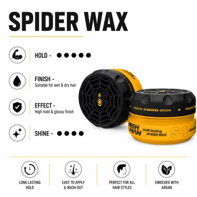 Nishman S4 Spider Wax Argan Pomade - plaukų formavimo vaškas vyrams, 150 ml