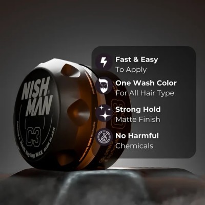 Nishman C3 Coloring&Styling Wax Dark Black - dvejopo poveikio plaukų formavimo priemonė, 100 ml