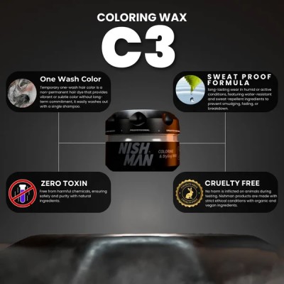 Nishman C3 Coloring&Styling Wax Dark Black - dvejopo poveikio plaukų formavimo priemonė, 100 ml