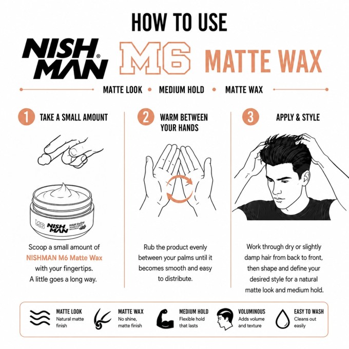 Nishman M6 Hair Styling Pliable Matte Paste Inca Inchi - matinį efektą suteikianti plaukų formavimo pasta, 100 ml