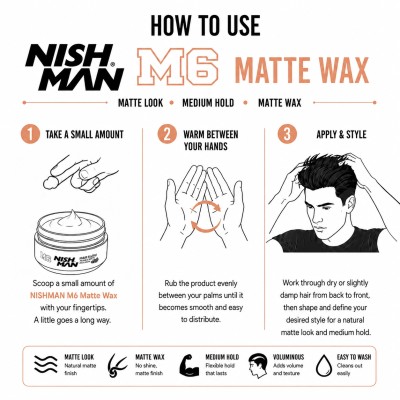 Nishman M6 Hair Styling Pliable Matte Paste Inca Inchi - matinį efektą suteikianti plaukų formavimo pasta, 100 ml