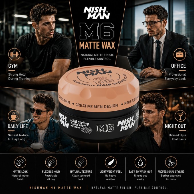 Nishman M6 Hair Styling Pliable Matte Paste Inca Inchi - matinį efektą suteikianti plaukų formavimo pasta, 100 ml