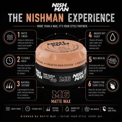 Nishman M6 Hair Styling Pliable Matte Paste Inca Inchi - matinį efektą suteikianti plaukų formavimo pasta, 100 ml
