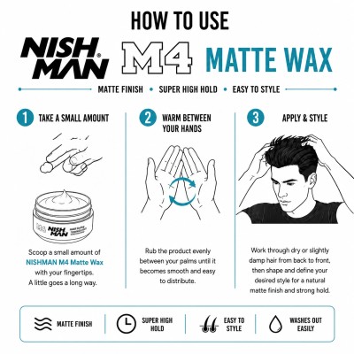Nishman M4 Matte Super High Hold Wax -  itin stiprios fiksacijos plaukų formavimo vaškas, 100 ml
