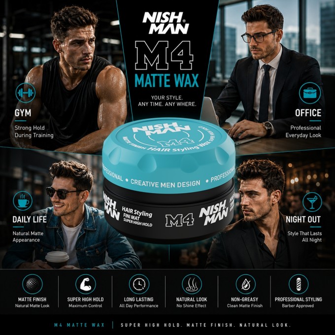 Nishman M4 Matte Super High Hold Wax -  itin stiprios fiksacijos plaukų formavimo vaškas, 100 ml