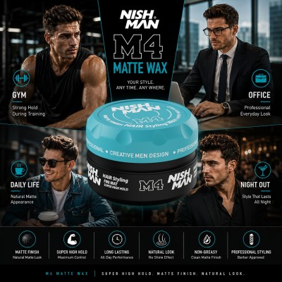 Nishman M4 Matte Super High Hold Wax -  itin stiprios fiksacijos plaukų formavimo vaškas, 100 ml