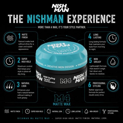Nishman M4 Matte Super High Hold Wax -  itin stiprios fiksacijos plaukų formavimo vaškas, 100 ml