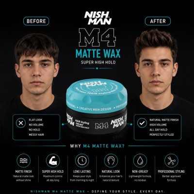 Nishman M4 Matte Super High Hold Wax -  itin stiprios fiksacijos plaukų formavimo vaškas, 100 ml