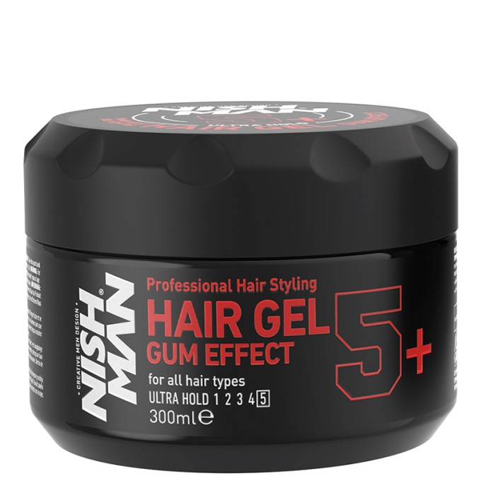 Nishman 5+ Hair Gel Gum Effect - itin stiprios fiksacijos plaukų želė, 300 ml
