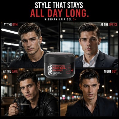 Nishman 5+ Hair Gel Gum Effect - itin stiprios fiksacijos plaukų želė, 300 ml