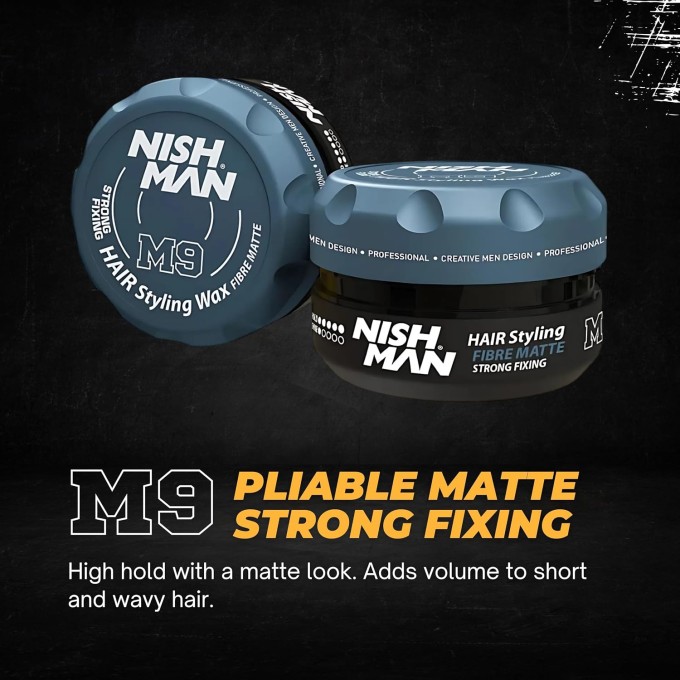 Nishman M9 Strong Fixing Hair Styling Wax Fibre Matte - stiprios fiksacijos, skaidulinės tekstūros plaukų vaškas, 100 ml