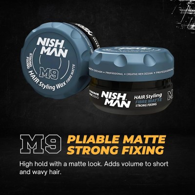 Nishman M9 Strong Fixing Hair Styling Wax Fibre Matte - stiprios fiksacijos, skaidulinės tekstūros plaukų vaškas, 100 ml