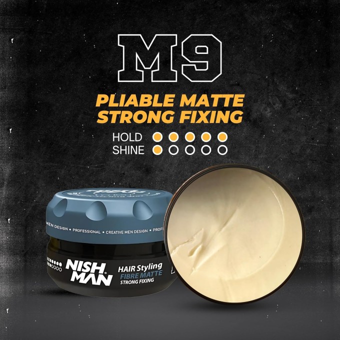 Nishman M9 Strong Fixing Hair Styling Wax Fibre Matte - stiprios fiksacijos, skaidulinės tekstūros plaukų vaškas, 100 ml