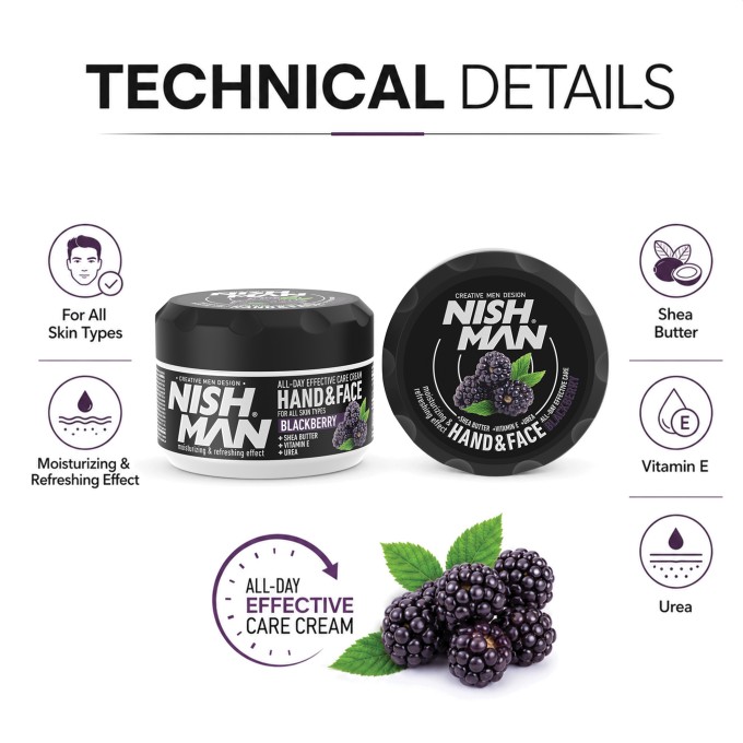 Nishman Hand & Face Cream Blackberry - universalus drėkinamasis ir maitinamasis kremas, 300 ml