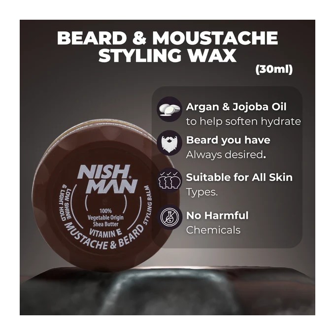 Nishman Mustache&Beard Styling Balm - barzdos ir ūsų formavimo vaškas, 100 ml