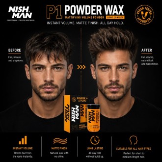 Nishman P1 Mattifying Volume Powder Light Control - ypač lengva plaukų formavimo pudra, 20 g 2