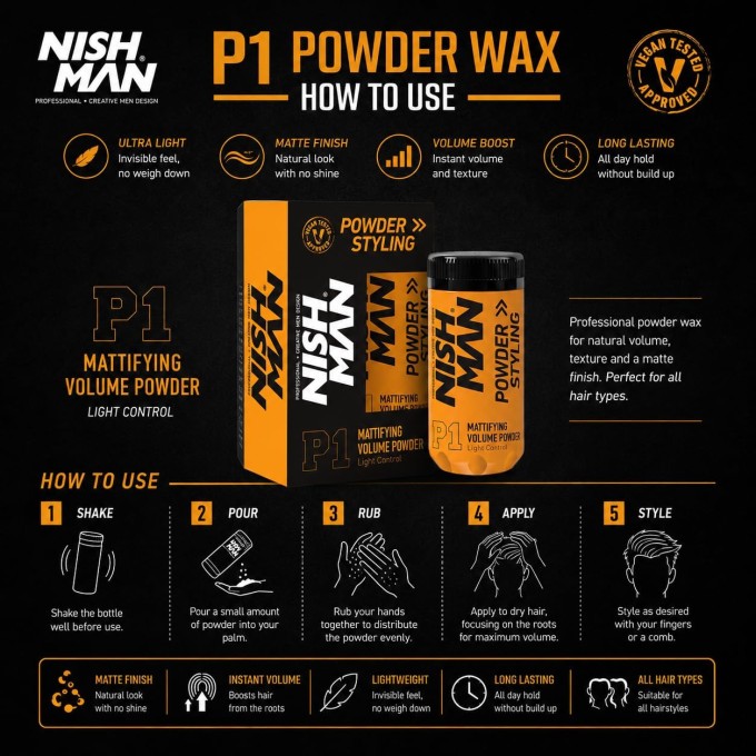 Nishman P1 Mattifying Volume Powder Light Control - ypač lengva plaukų formavimo pudra, 20 g